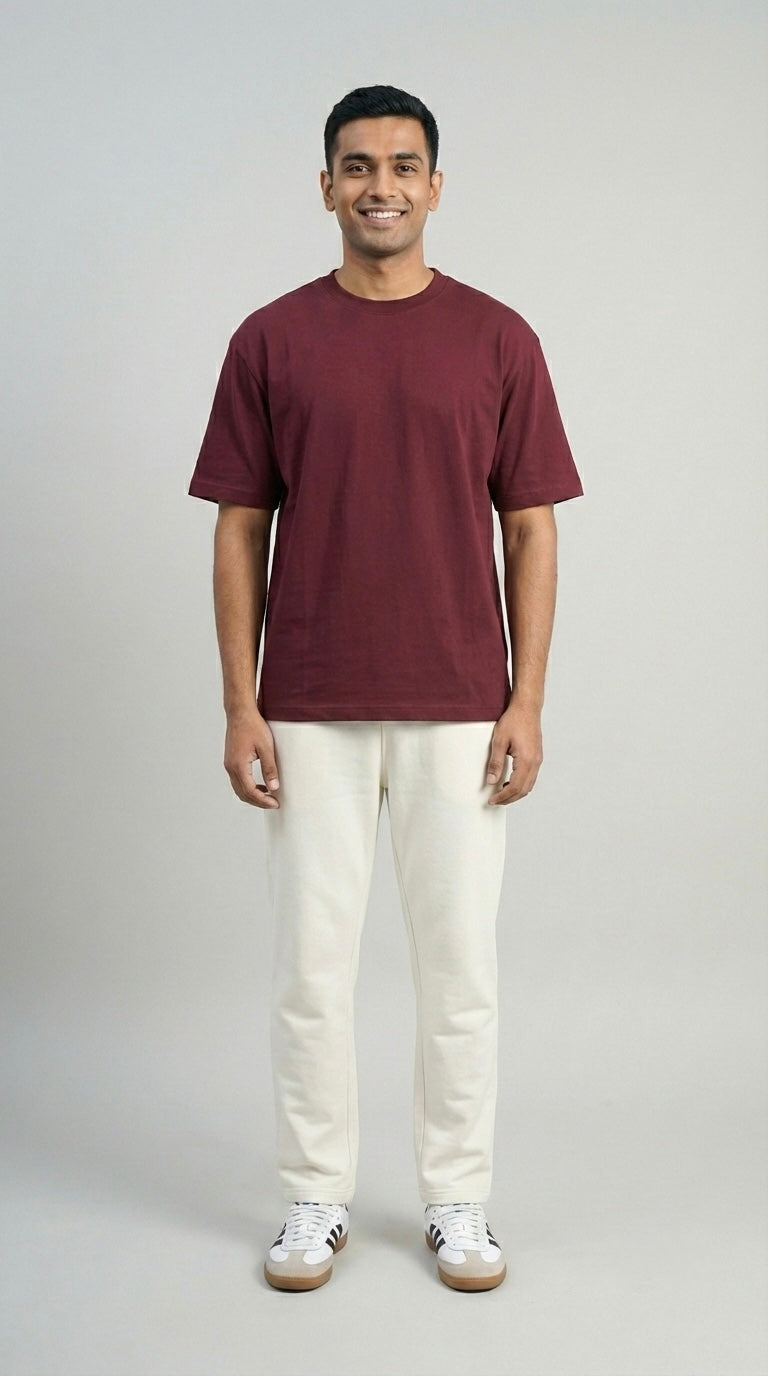 CRIMSON DRIFT MAROON OVERSIZED T-SHIRT FOR MEN